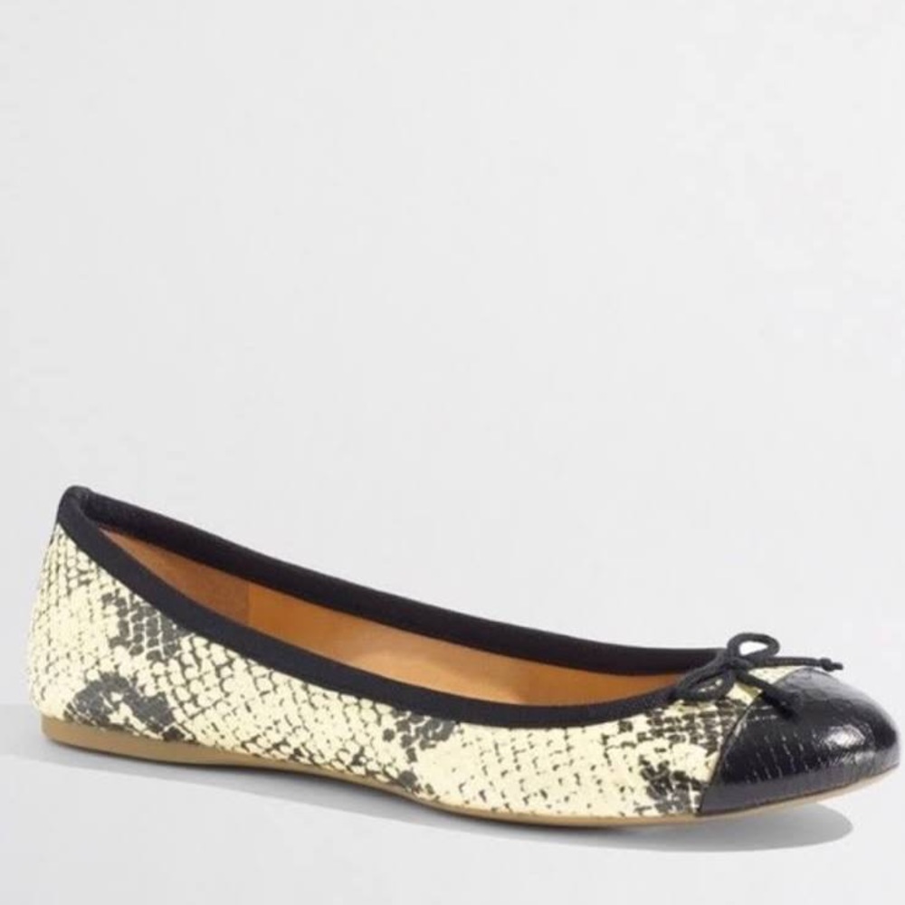 J. Crew Cap Toed Snakeskin Ballerina Flats 7